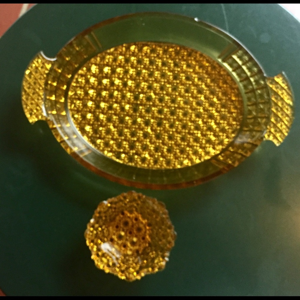 Vintage amber glass tray and bowl